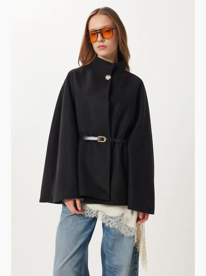 Poncho texturizado com cinto istanbul Preto - Kiabi