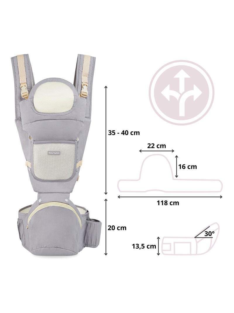 Porta-bebé ergonómico 0–36 meses com suporte de cabeça e 10 posições Cinza - Kiabi
