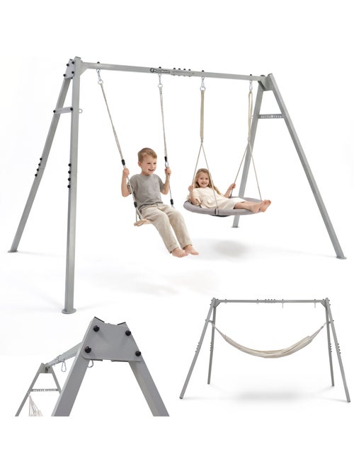 Pórtico de jardim modular 4 em 1 hypermotion com baloiço, ninho e rede - Kiabi
