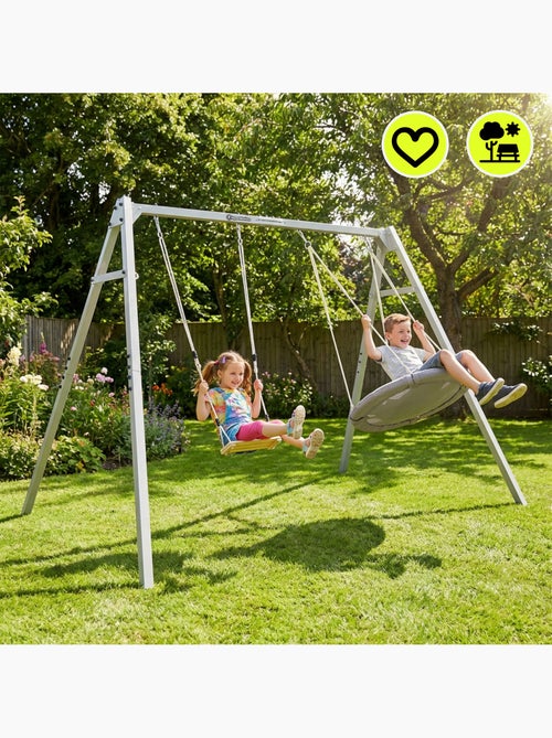 Pórtico de jardim modular 4 em 1 hypermotion com baloiço, ninho e rede - Kiabi