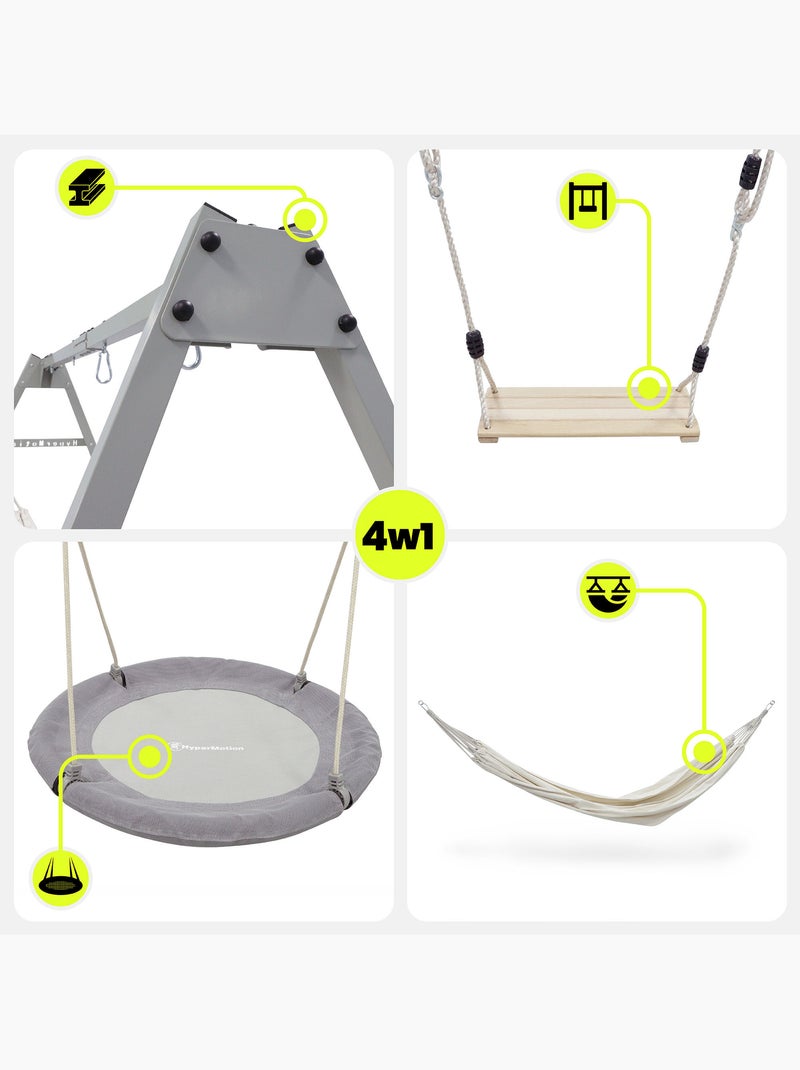 Pórtico de jardim modular 4 em 1 hypermotion com baloiço, ninho e rede Cinza - Kiabi
