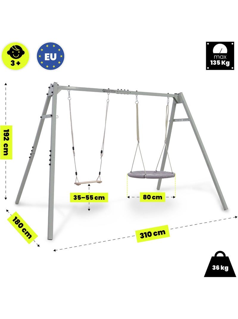 Pórtico de jardim modular 4 em 1 hypermotion com baloiço, ninho e rede Cinza - Kiabi