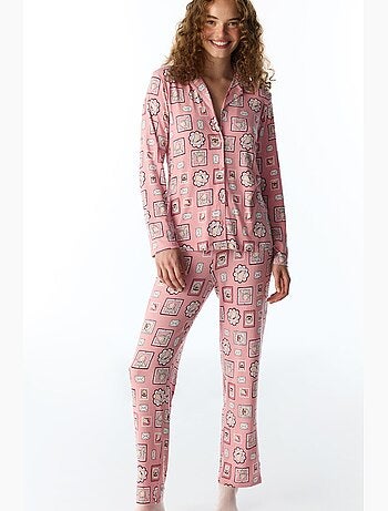 Postcard conjunto de pijama camisa e calça canelado de manga comprida penti