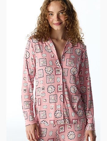 Postcard conjunto de pijama camisa e calça canelado de manga comprida penti