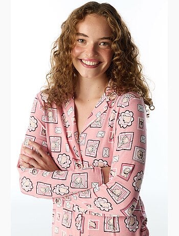 Postcard conjunto de pijama camisa e calça canelado de manga comprida penti