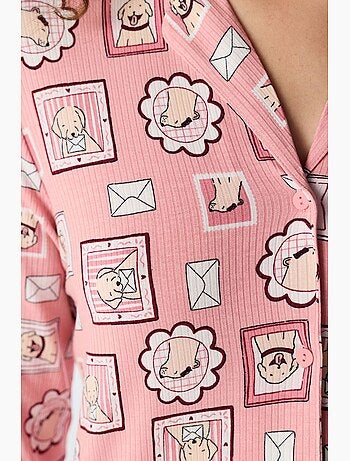 Postcard conjunto de pijama camisa e calça canelado de manga comprida penti