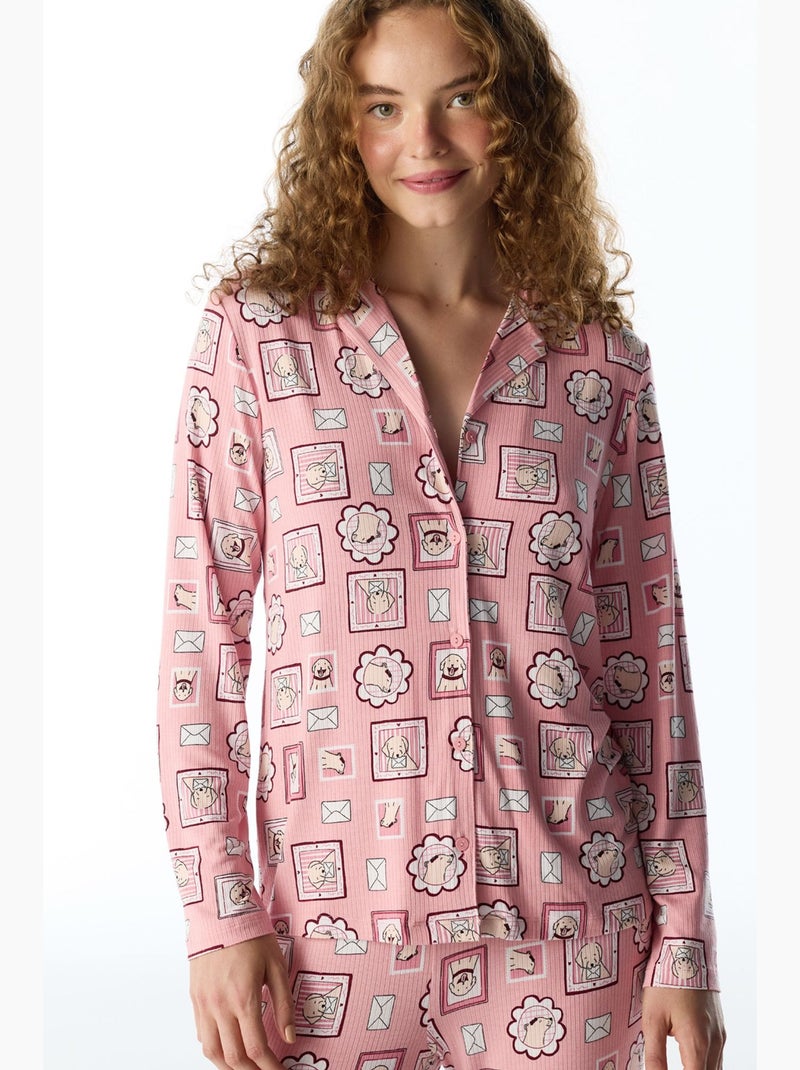 Postcard conjunto de pijama camisa e calça canelado de manga comprida penti Rosa - Kiabi