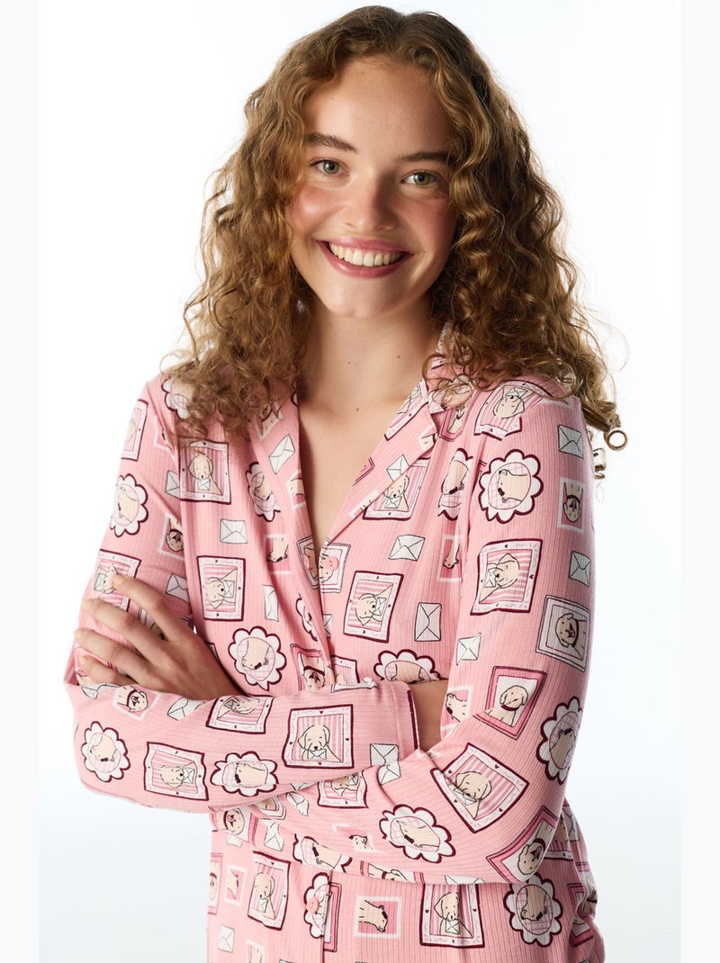 Postcard conjunto de pijama camisa e calça canelado de manga comprida penti Rosa - Kiabi