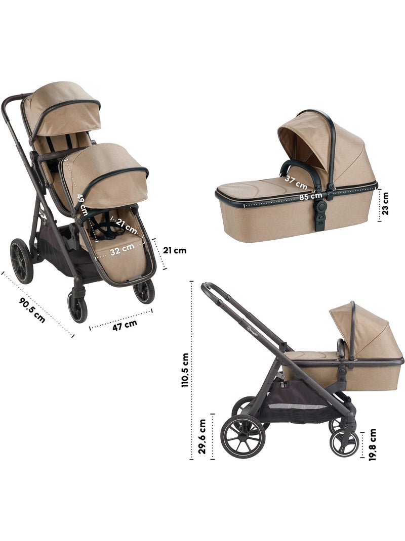 Poussette dupla 2 em 1 Duo, também adequada como carrinho para irmãos – babyGo Bege - Kiabi