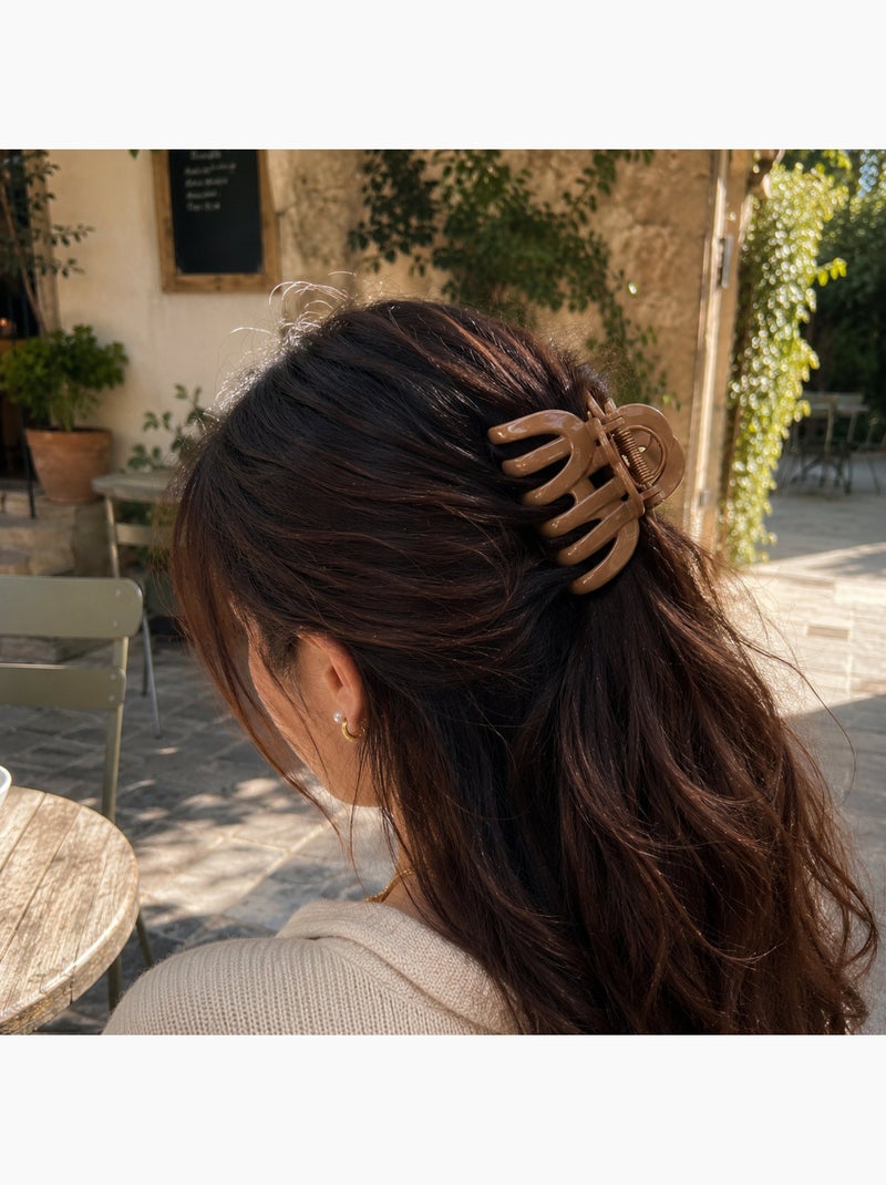 Prendedor caranguejo XXL com acabamento acetinado para o cabelo Cognac - Kiabi