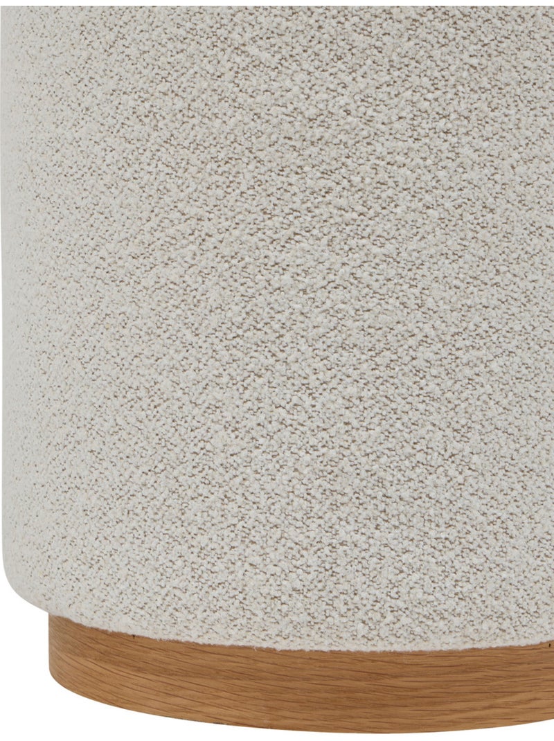 Pufe redondo em tecido bouclette com base de madeira Branco - Kiabi