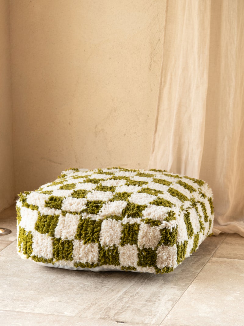 Puff de lã axadrezada com enchimento Verde - Kiabi