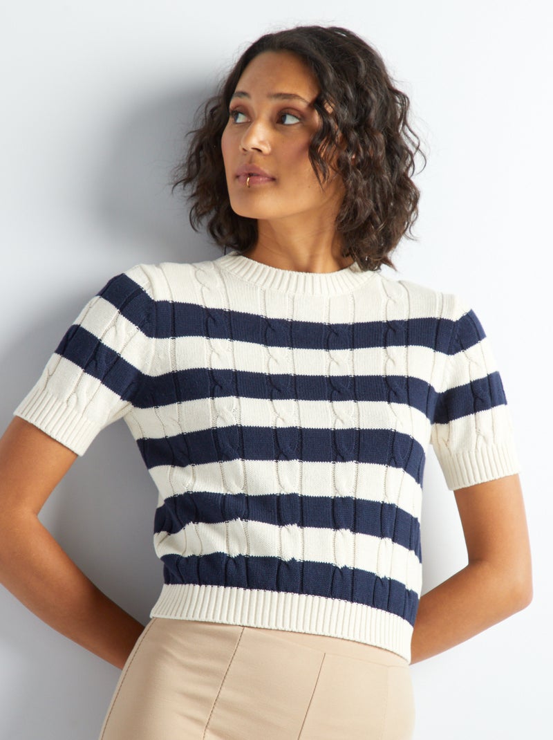 Pull às riscas cropped AZUL - Kiabi