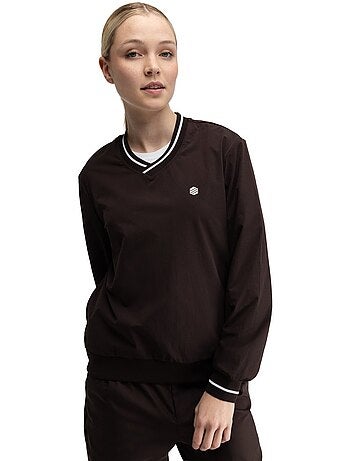 Pullover de golfe corta-vento e com decote em v para mulher