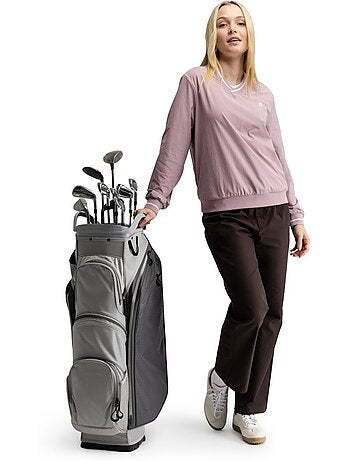 Pullover de golfe corta-vento e com decote em v para mulher