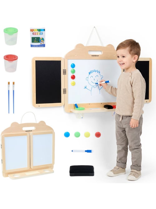 Quadro magnetico dobravel madeira infantil giz marcador parede mamabrum - Kiabi