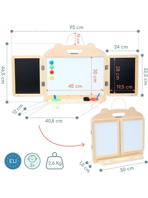 Quadro magnetico dobravel madeira infantil giz marcador parede mamabrum - Kiabi