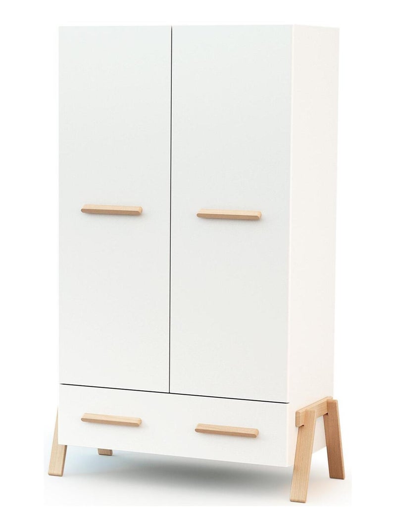 Quarto canaille: cama 60 x 120 cm + trocador + guarda-roupa Bege/Branco - Kiabi