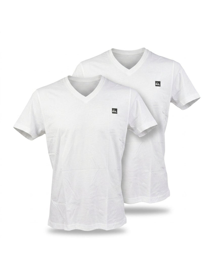 Quiksilver Pack de 2 T-Shirts Homem 100% Algodão Decote Redondo ou V Branco Bege - Kiabi