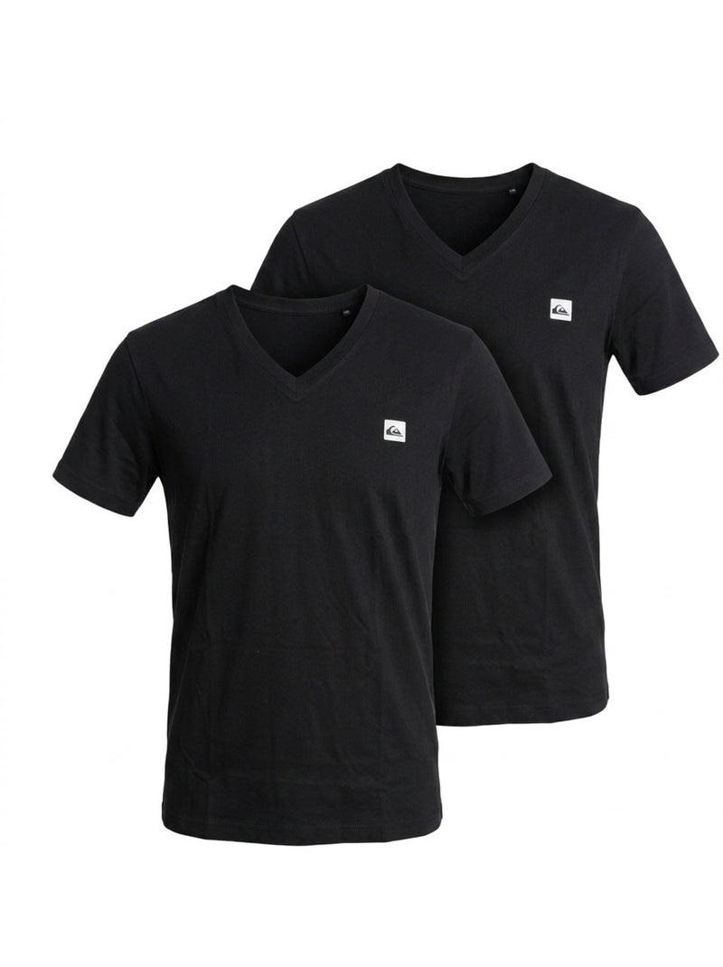 Quiksilver Pack de 2 T-Shirts Homem 100% Algodão Decote Redondo ou V Preto Preto - Kiabi