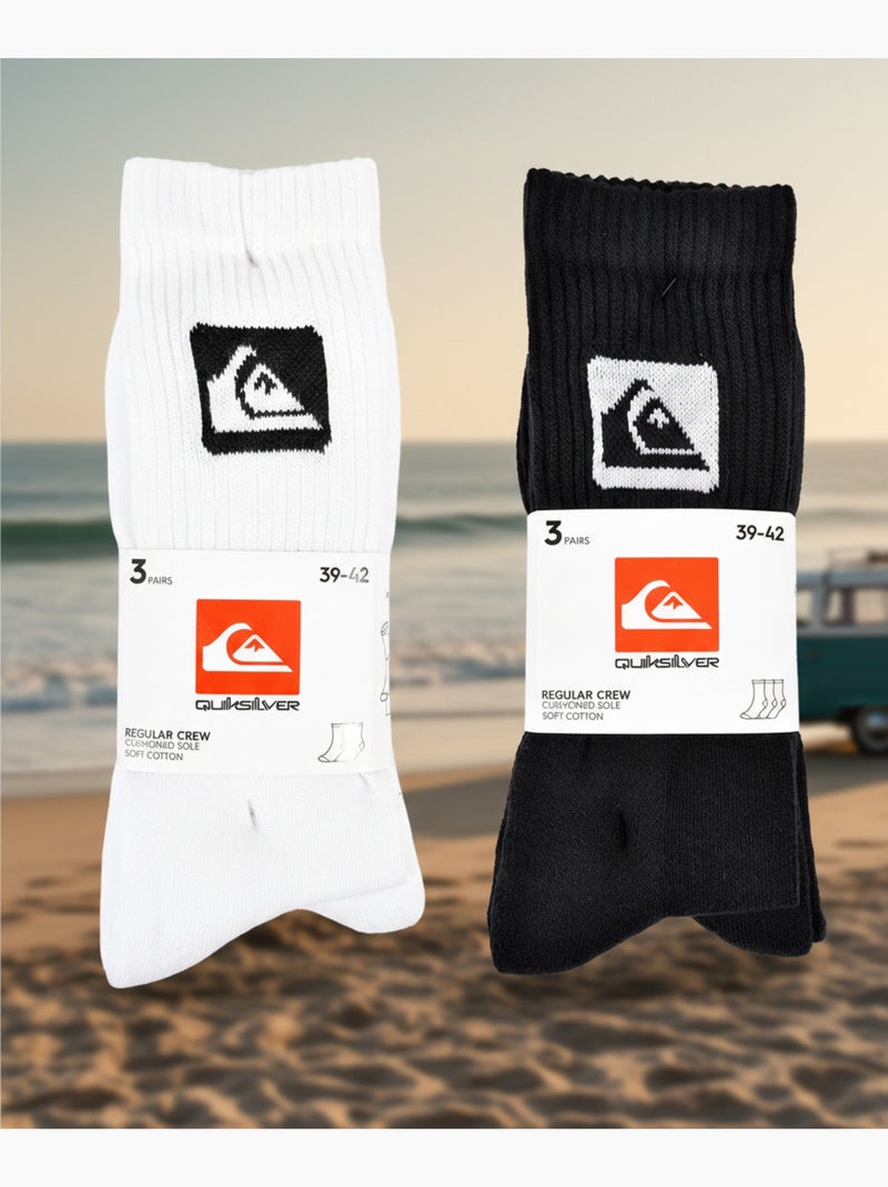Quiksilver Pack de Meias Homem Crew 6 Pares Desportivas Acolchoadas Branco Preto - Kiabi