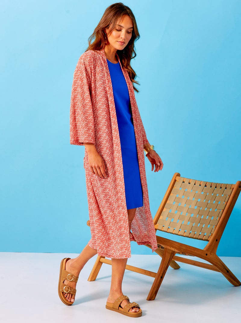 Quimono comprido estampado com cinto Ikat - Kiabi