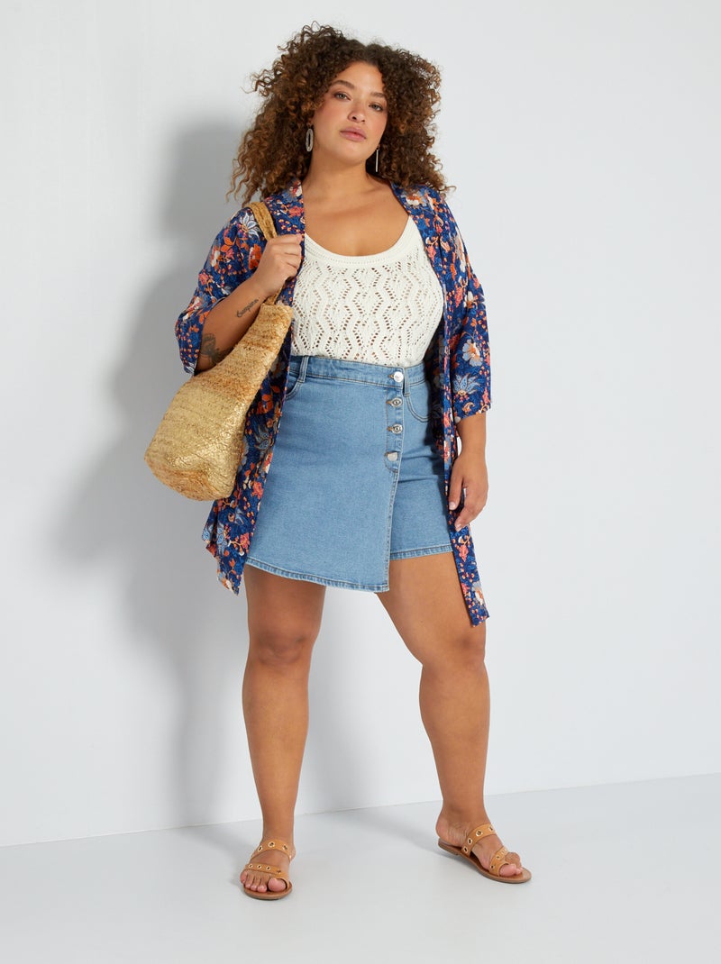 Quimono estampado em material crepe AZUL - Kiabi