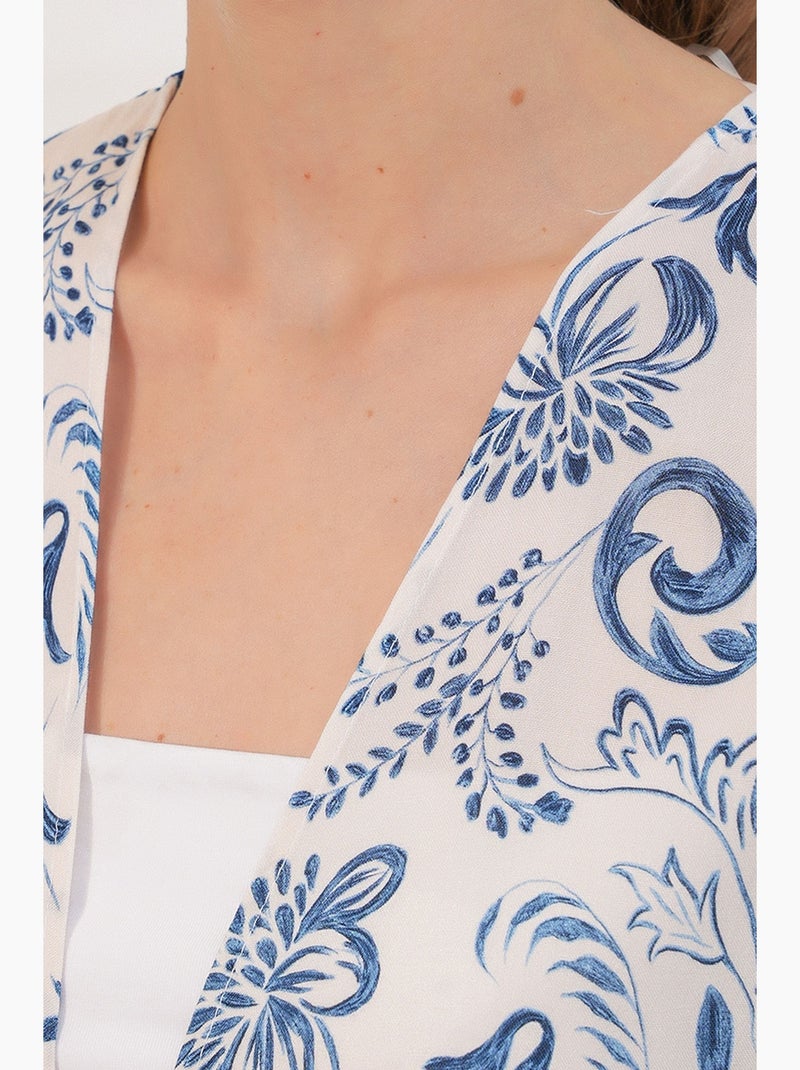 Quimono longo estampado em viscose bdart Branco Azul - Kiabi