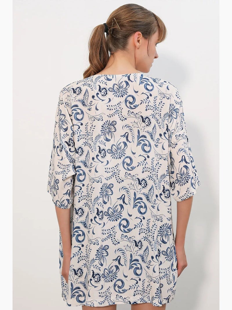 Quimono longo estampado em viscose bdart Branco Azul - Kiabi