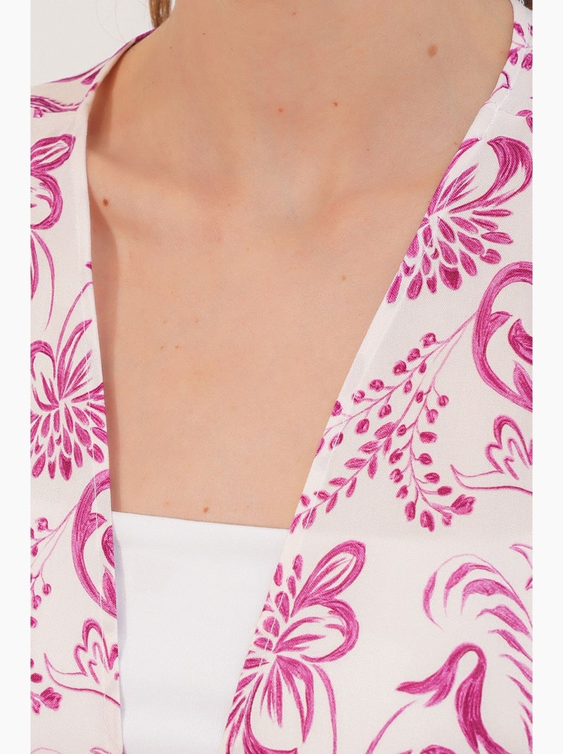 Quimono longo estampado em viscose bdart Branco Rosa - Kiabi