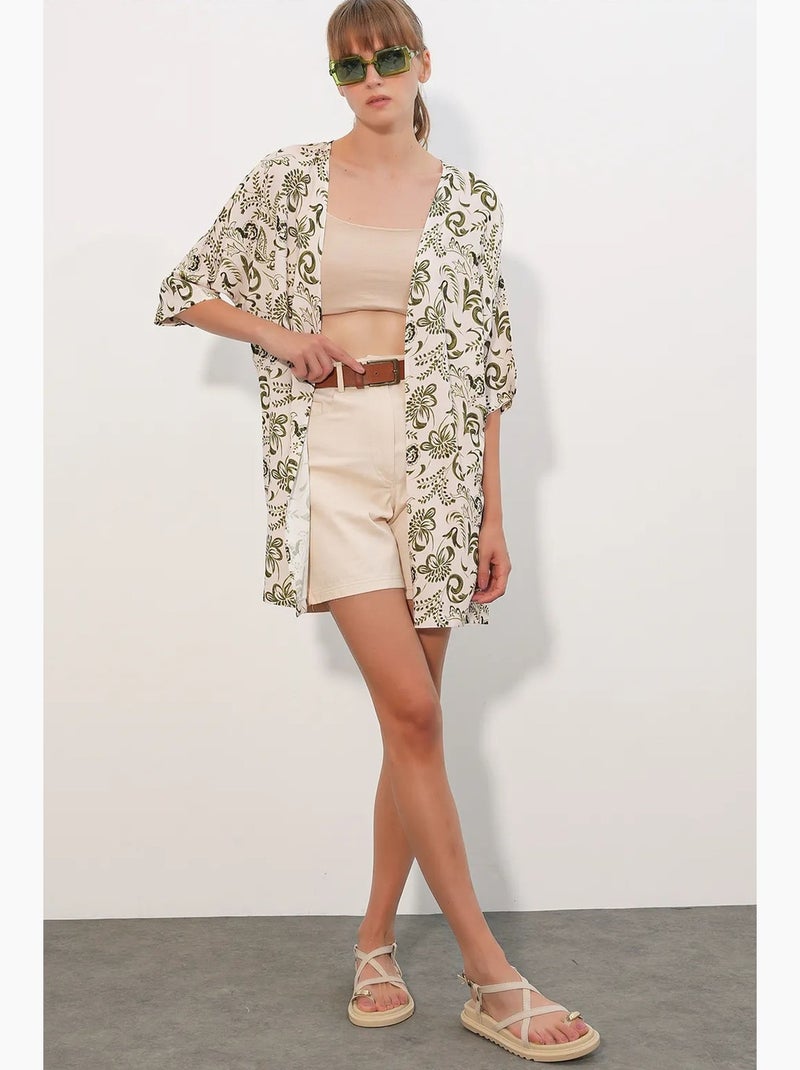 Quimono longo estampado em viscose bdart Branco Verde - Kiabi
