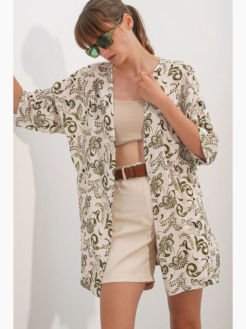 Quimono longo estampado em viscose bdart Branco Verde - Kiabi