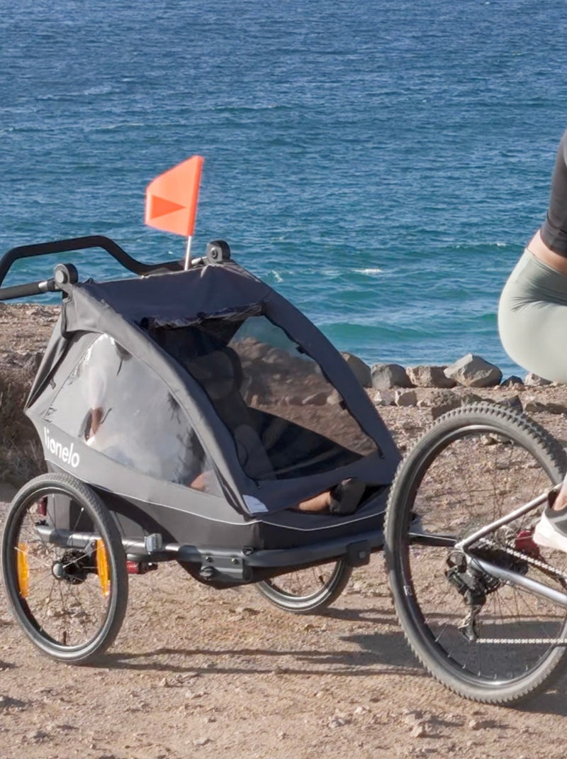 Reboque de bicicleta 2em1 LIONELO Cama - Carrinho todo-o-terreno - 2 crianças - Até 6 anos Cinza-cinza - Kiabi