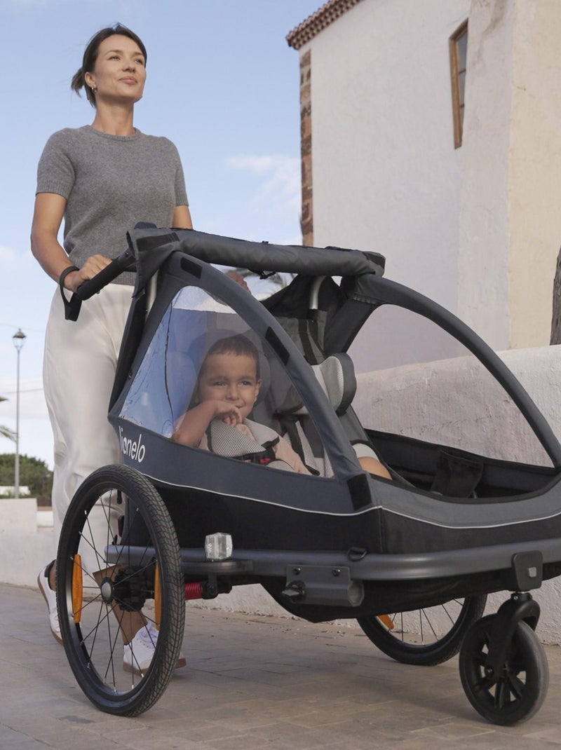 Reboque de bicicleta 2em1 LIONELO Cama - Carrinho todo-o-terreno - 2 crianças - Até 6 anos Cinza - Kiabi