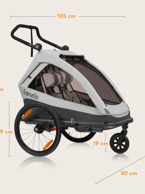Reboque de bicicleta 2em1 LIONELO Cama - Carrinho todo-o-terreno - 2 crianças - Até 6 anos - Kiabi