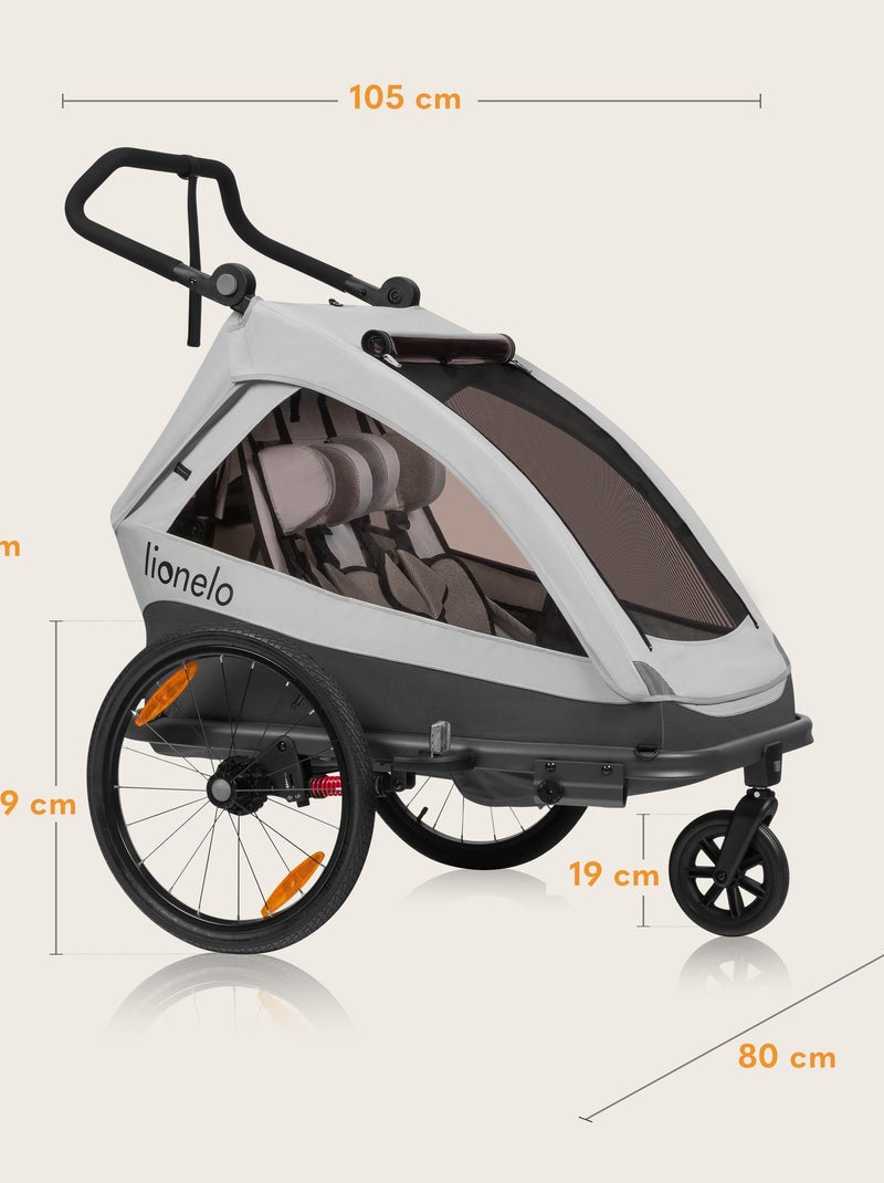 Reboque de bicicleta 2em1 LIONELO Cama - Carrinho todo-o-terreno - 2 crianças - Até 6 anos Cinza - Kiabi