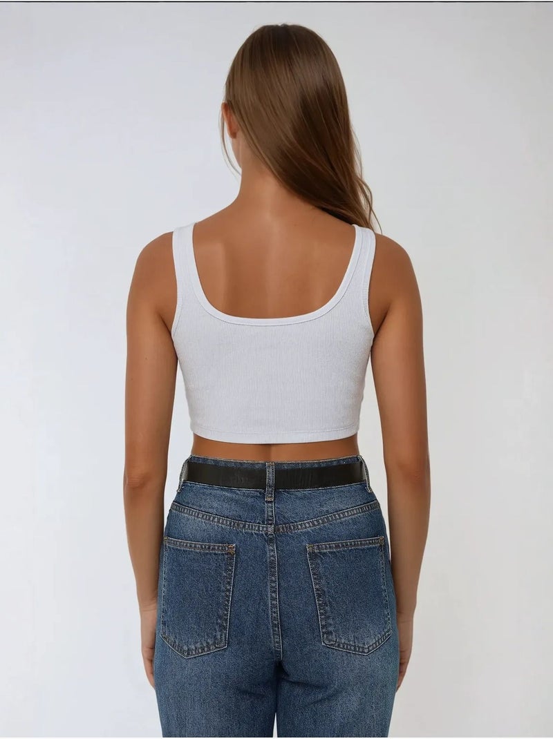 Regata cropped justa com gola redonda hiccup Branco - Kiabi