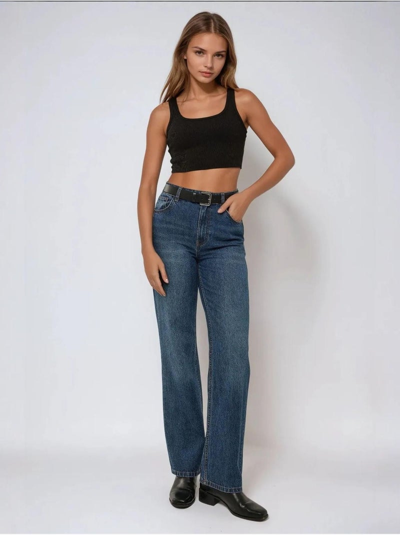 Regata cropped justa com gola redonda hiccup Preto - Kiabi