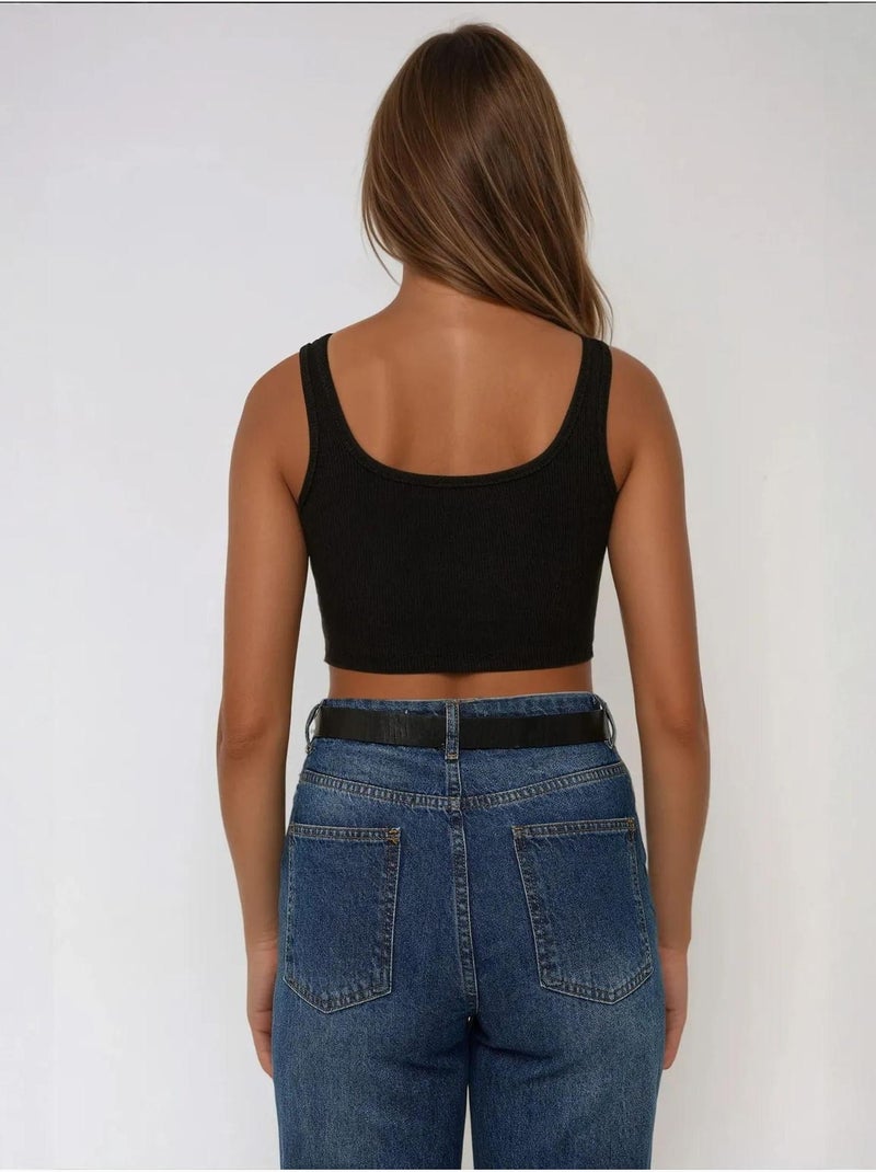 Regata cropped justa com gola redonda hiccup Preto - Kiabi