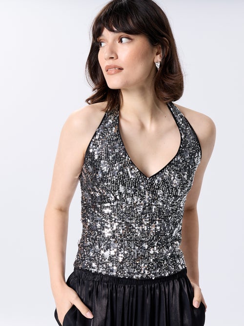 Regata de gola halter com lantejoulas - Kiabi