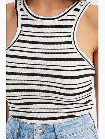Regata de tecido às riscas com decote halter hiccup