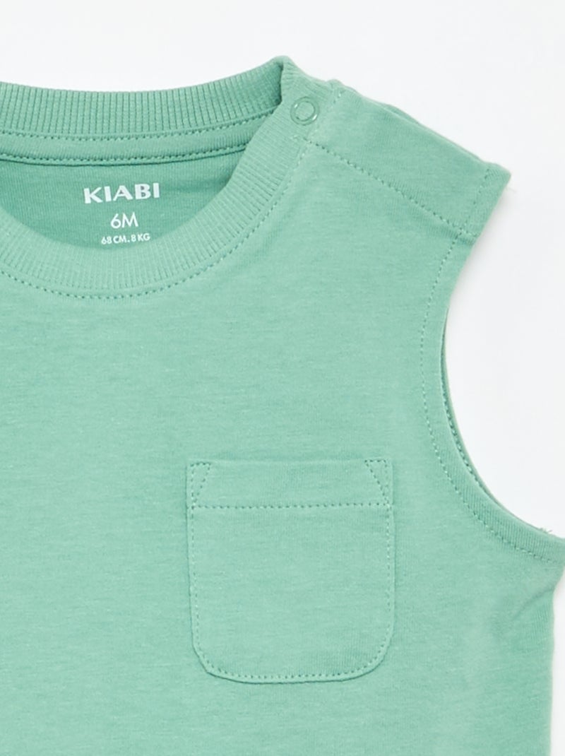 Regata em jersey de algodão com bolso no peito Verde - Kiabi