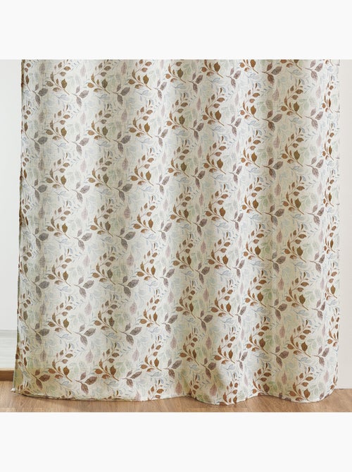 Reposteiro poli-linho estampado com motivo folhagem com ilhós - Kiabi