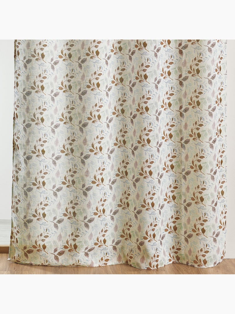 Reposteiro poli-linho estampado com motivo folhagem com ilhós Castanho - Kiabi