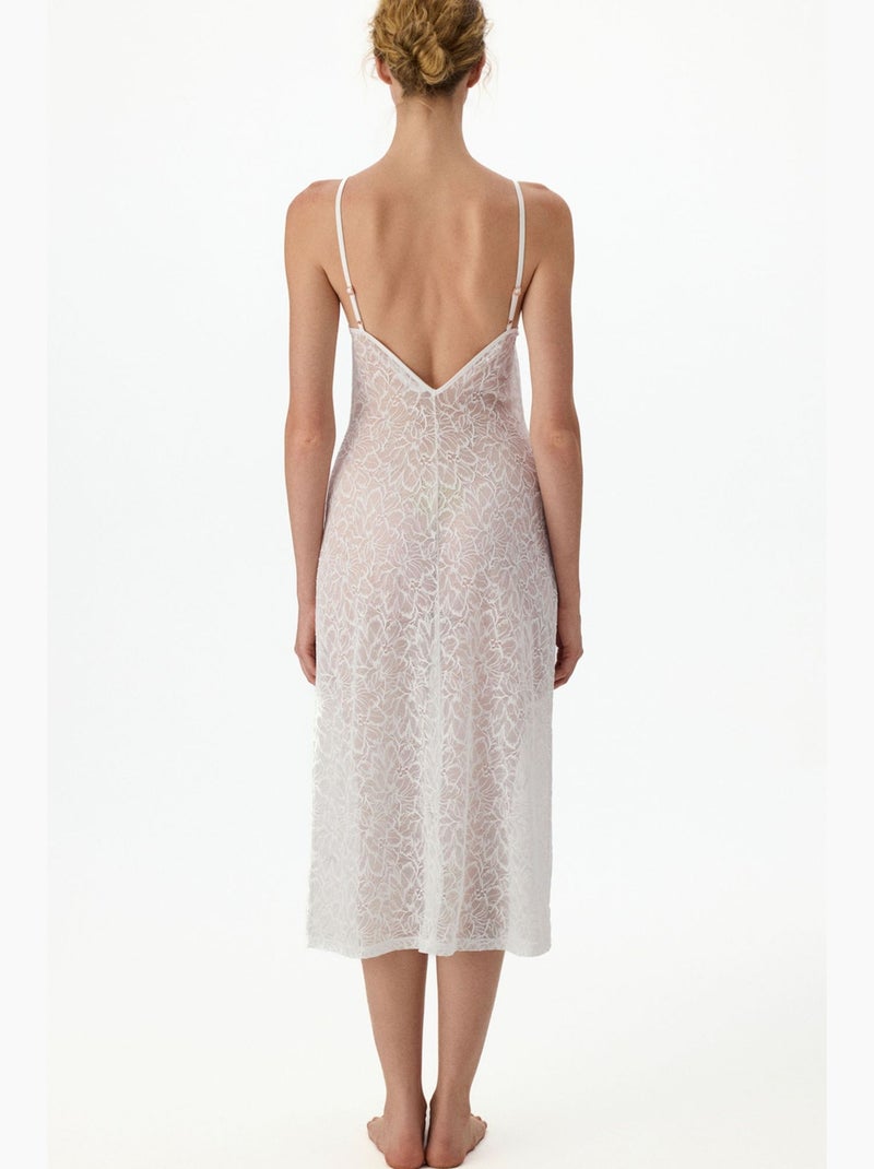 Robe bridal delicado em renda com manga longa enrugado penti Branco - Kiabi