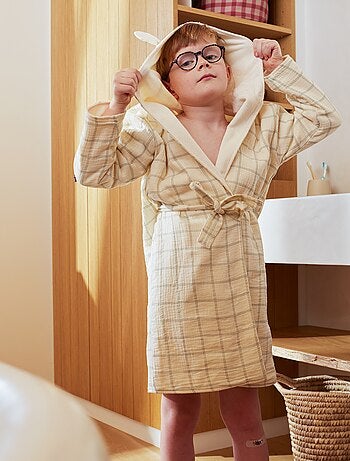 Robe de banho em felpo e gaze de algodão - Kiabi Home