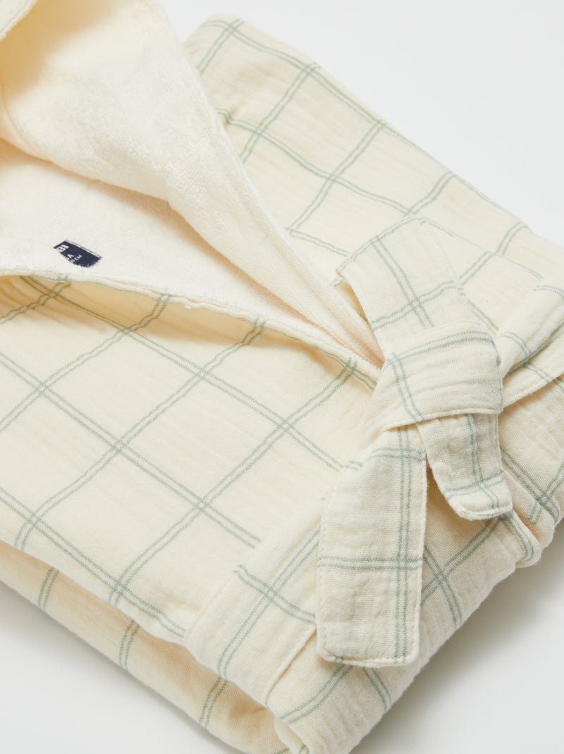 Robe de banho em felpo e gaze de algodão - Kiabi Home BEGE - Kiabi
