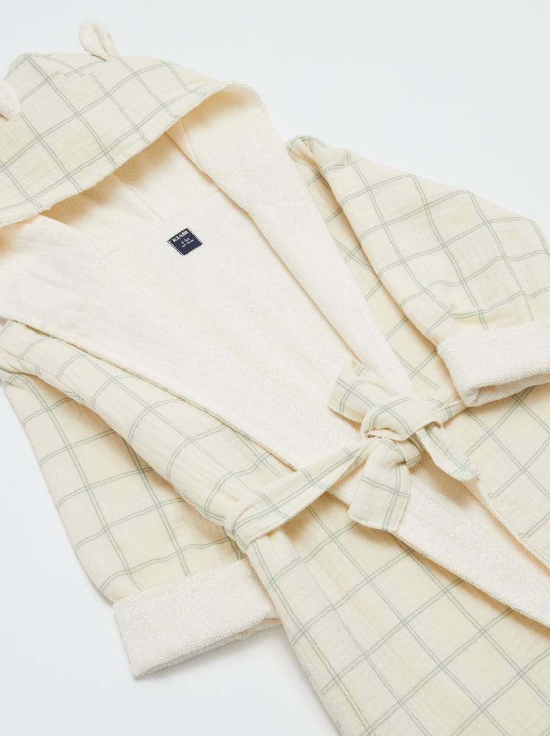 Robe de banho em felpo e gaze de algodão - Kiabi Home BEGE - Kiabi