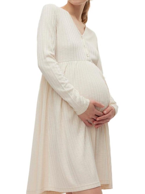 Robe de Gravidez Canelada Bege Vero Moda - Kiabi Robe de Gravidez Canelada Bege Vero Moda - Kiabi