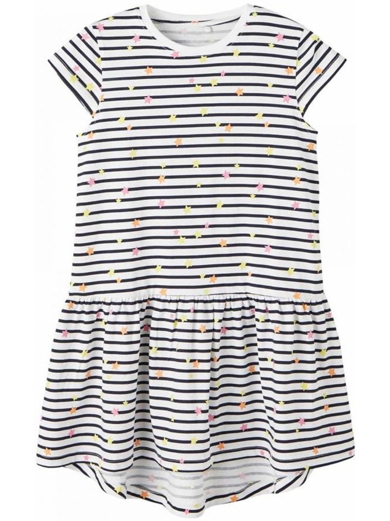 Robe de Menina Name it Frida Branca às Riscas Branco - Kiabi